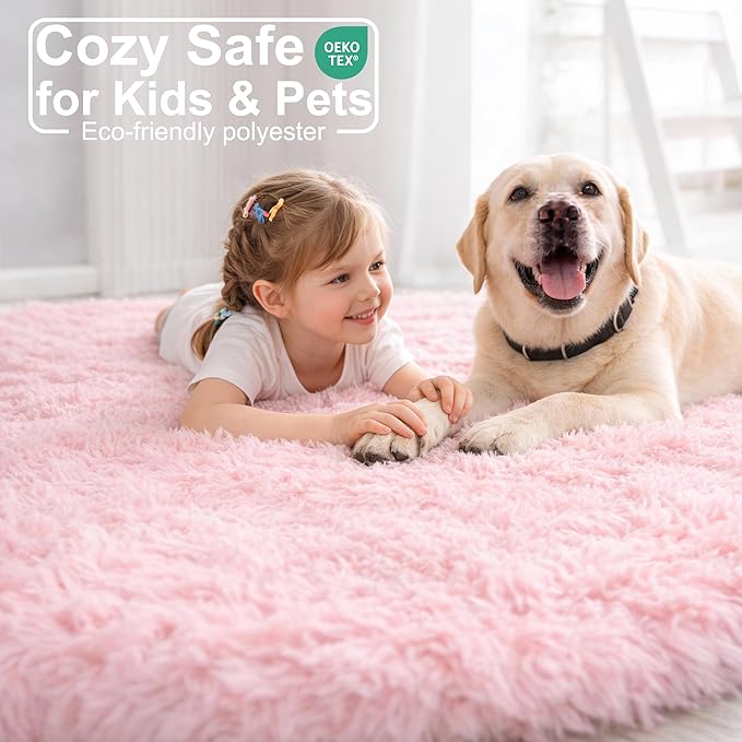 Amdrebio Pink Round Area Rugs 8Ft for Living Room, Bedroom Decor, Soft Large Circle Rug for Kids Room, Teen Girls, Fluffy Big Carpets for Baby Nursery, Dorm, Classroom, Cute Kawaii Princess Carpet