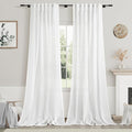 White Linen Curtains 96 Inches Long 2 Panels Set Back Tab Rod Pocket Semi Sheer Light Filtering Window Curtain Drapes Neutral Modern Aesthetic Long Curtains for Living Room Bedroom Decor 42x96