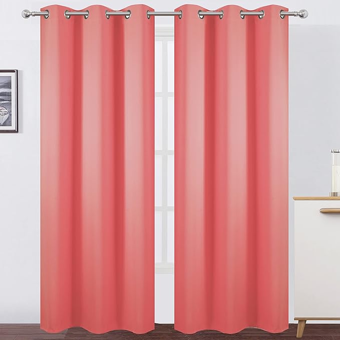 LEMOMO Blackout Curtains 42 x 84 inch/Coral Curtains Set of 2 Panels/Thermal Insulated Room Darkening Bedroom Curtains