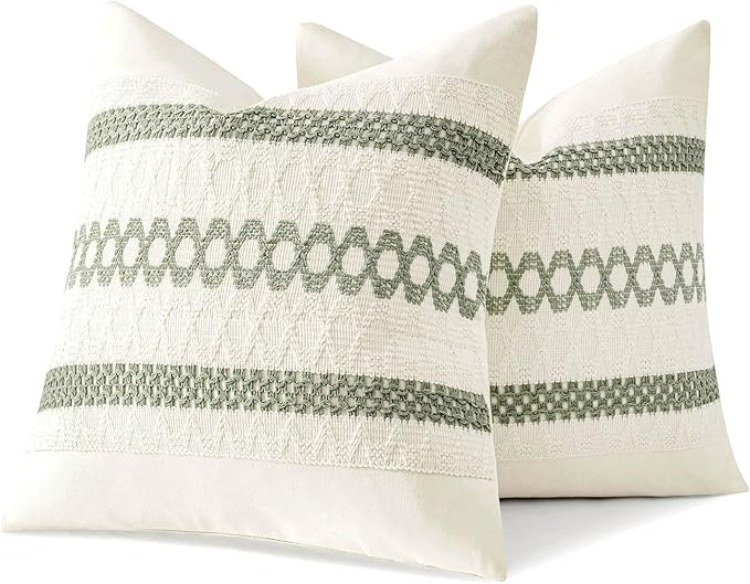 MIULEE Set of 2 Sage Green Boho Decorative Pillow Covers 24x24 Inch Farmhouse Rustic Couch Throw Pillows Modern Summer Cotton Cushion Covers Retro Cute Macrame Woven Spring Decor for Bed Sofa Chair