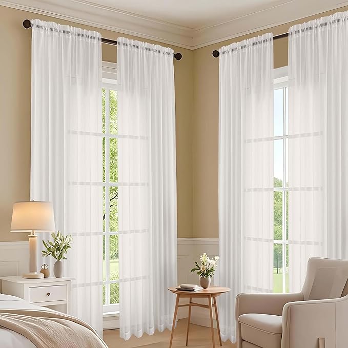 OVZME Ivory Sheer Curtains 108 Inches Long 2 Panels Set, Extra Wide Solid Lightweight & Airy Gauzy Window Treatments with Light Filtering for Patio Sliding Door, 59Wx108L Inches
