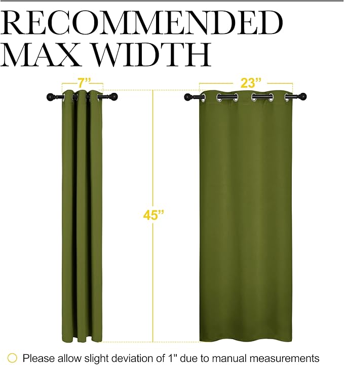 NICETOWN Christmas Bedroom Curtain Panels Blackout Draperies, Thermal Insulated Solid Grommet Blackout Drapes for Window Decoration (1 Pair, 29 by 45 inches, Olive Green)