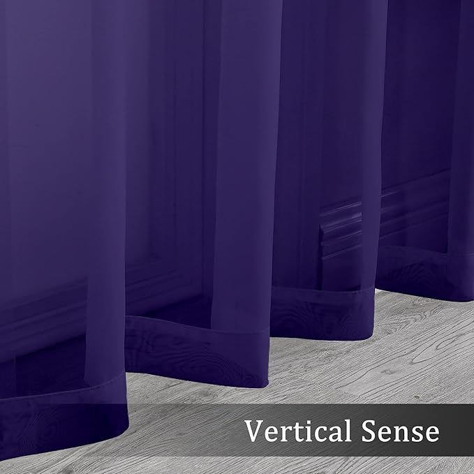 OWENIE Purple Sheer Curtains 96 Inch Length, Elegant Sheer Curtains for Bedroom, Window Voile Sheer Curtain Panels/Drapes/Treatment for Living Room, 2Pcs, Each 42" W x 96" L