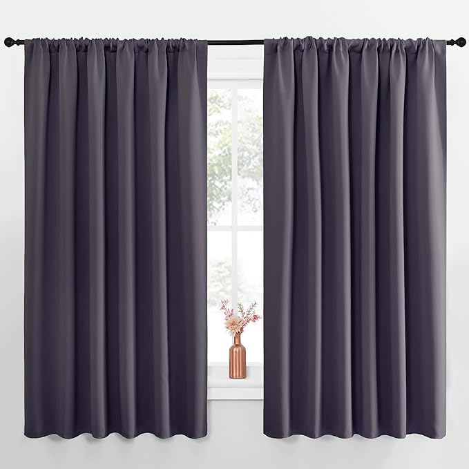 NICETOWN Blackout Curtains for Bedroom, Blackout Curtain Panels, Greyish Purple, 1 Pair, 62 by 63-inch, Window Treatment Energy Saving Thermal Insulated Solid Rod Pocket Blackout Drapes/Draperies