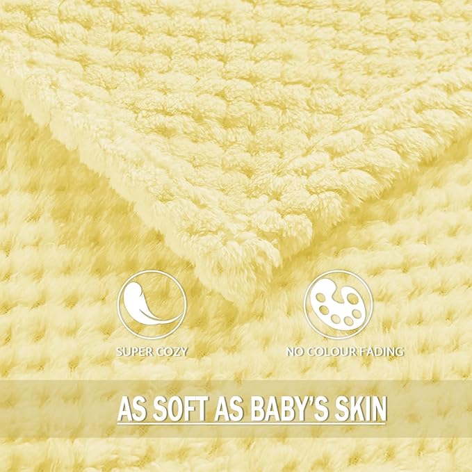 Exclusivo Mezcla Fleece Throw Blanket Extra Large, Super Soft and Warm Blankets for Couch, Sofa and Bed Waffle Textured, Cozy, Fuzzy and Lightweight (Light Yellow, 50x70 Inches)