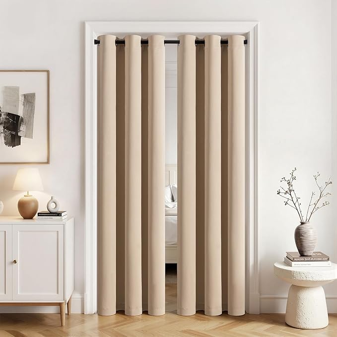 MIULEE Blackout Door Curtain Set of 2, 34 x 80 Inch Beige Thermal Insulated Room Divider Drapes with Grommet Top for Privacy Cover, Living Room, Bedroom, Closet & Temporary Doorway