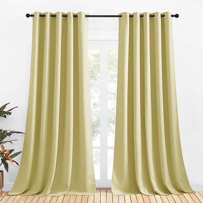 NICETOWN Blackout Curtain Panels for Bedroom, 2 Panels, W70 x L95-inch, Paler Yellow, Thermal Insulated Grommet Top Blackout Draperies and Drapes for Basement