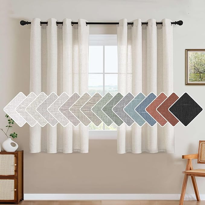 H.VERSAILTEX Elegant Natural Linen Blended Energy Efficient Light Filtering Linen Textured Curtains/Nickel Grommet Semi Sheer Window Treatments Panels/Drapes (Set of 2, Heathered Natural, 52" x 54")
