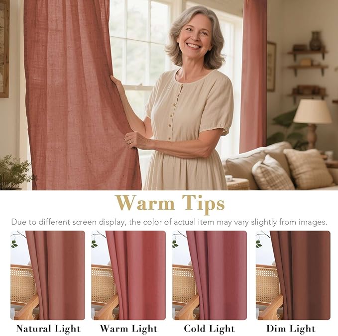 H.VERSAILTEX Living Room Linen Curtains Semi Sheer Curtains Nickel Grommet Curtain Energy Saving Light Filtering Window Treatments Panels for Bedroom, Rust, 2 Panels, 52 x 108 - Inch