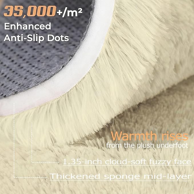 Circle Rug for Bedroom: 4FT Cream White Round Fluffy Shag Soft Washable Rugs Small Fuzzy Plush Indoor Carpet for Teen Kids Girls Boys Nursery Preppy Dorm Classroom (Cream White, 4'x6')