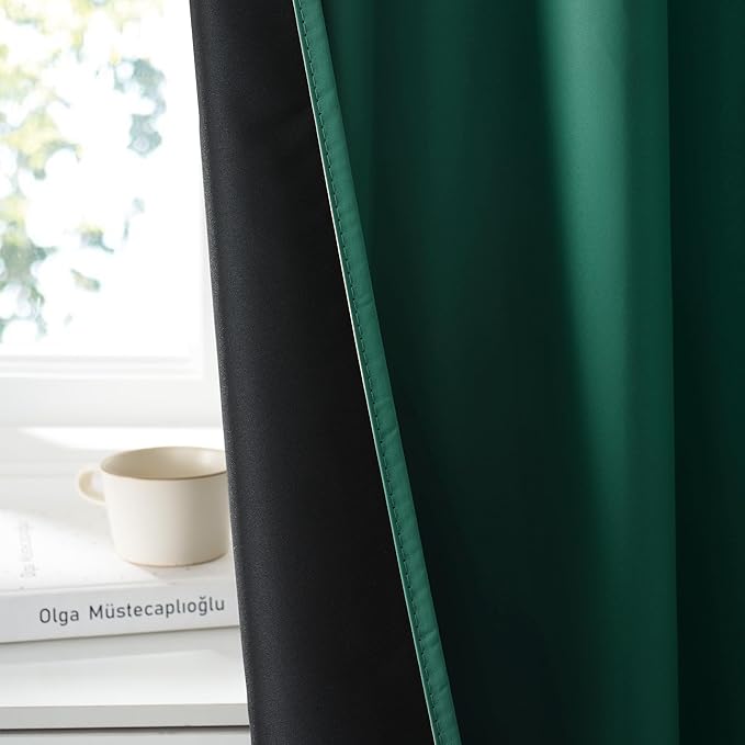 RYB HOME 100% Blackout Basement Curtains 30 inches Long, Heat & UV Blocking Total Room Darkening Noise Reducing Curtains for Bathroom RV Campers, Dark Green, 2 Panels Set