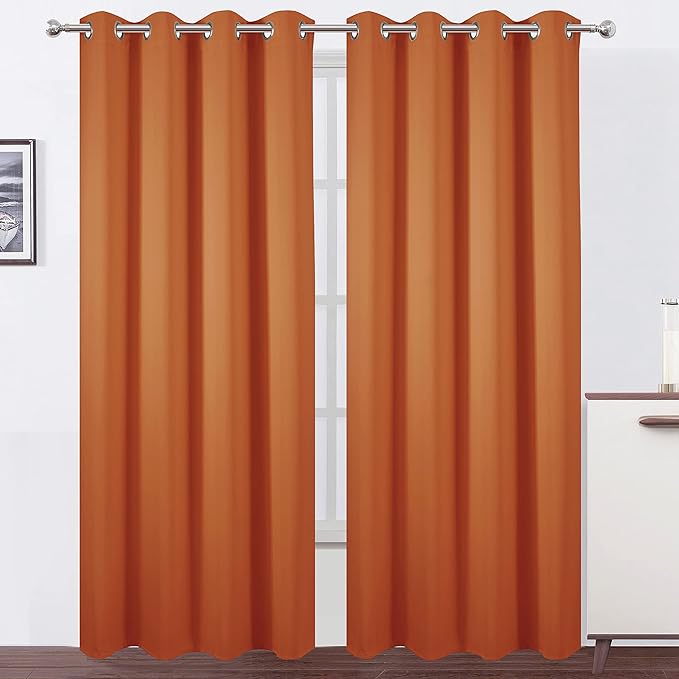 LEMOMO Blackout Curtains 66 x 84 inch/Orange Curtains Set of 2 Panels/Thermal Insulated Room Darkening Bedroom Curtains