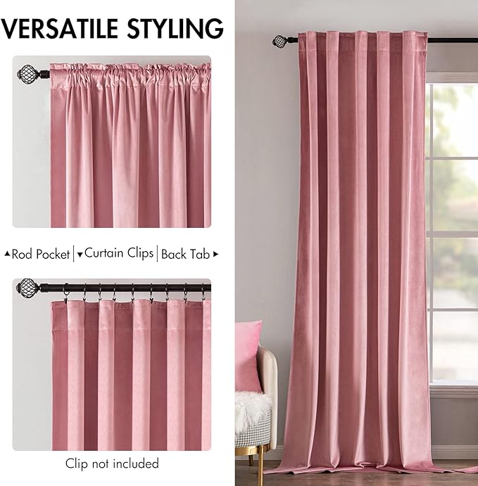 MIULEE Velvet Curtains 90 inches 2 Panels - Luxury Blackout Curtains for Girls Bedroom Nursery Living Room Thermal Insulated Super Soft Window Drapes Rod Pocket & Back Tab, Blush Pink, W52 x L90 inch