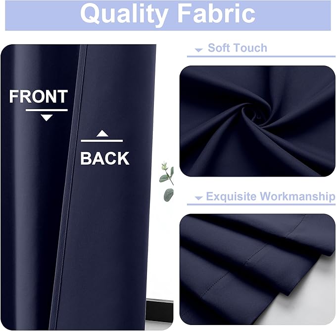 Simplebrand Ava Navy Blue Blackout Curtains for Bedroom 84 Inch Length 2 Panels Set, Solid Thermal Insulated Privacy Living Room Window Treatment Curtains Blackout Drapes, W40 x L84 Inch, Navy Blue