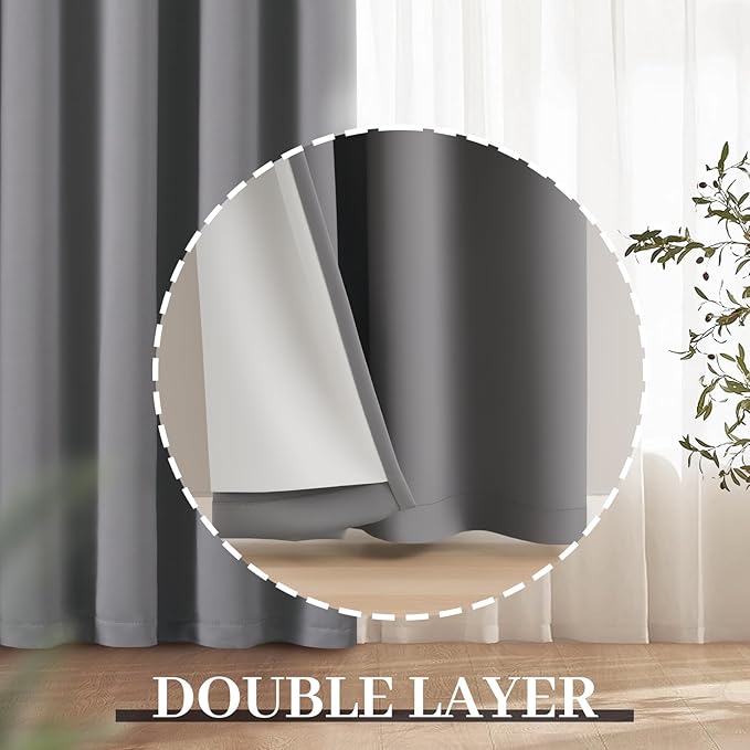 Yakamok Grey Room Darkening 100% Blackout Curtains Grommet Window Treatments with 2 Thick Layers-Gray Thermal Insulated Drapes Set of 2 Panels for Bedroom Living Room 38 Inches by 84 Inches Length