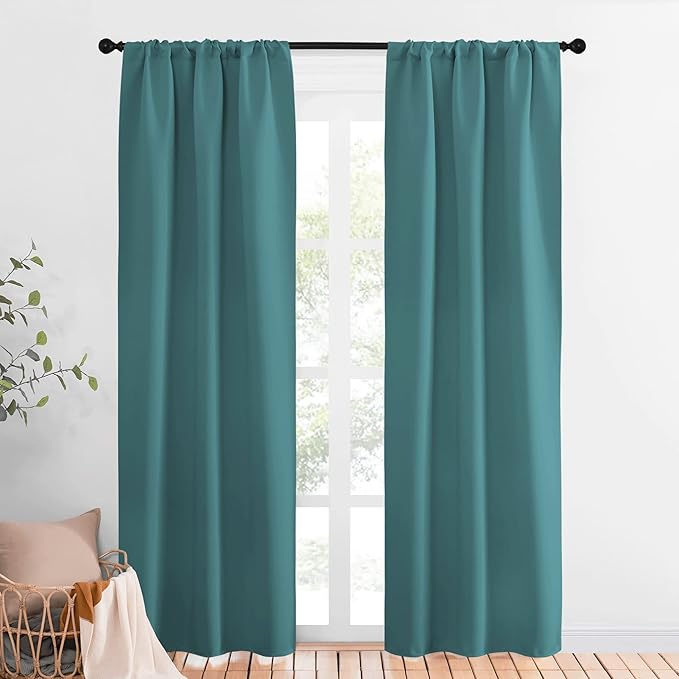 NICETOWN Blackout Curtains Window Draperies - Window Treatment Thermal Insulated Solid Room Darkening Drapes for Bedroom (Sea Teal, Set of 2 Panels, 34 by 84 inches Long)
