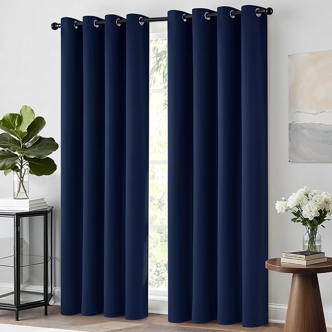 Yakamok 84 Inch Long Light Blocking Navy Blue Blackout Curtains, Room Darkening Thermal Insulated Blackout Drapes with Grommet for Bedroom (52x84Inch, 2 Panels)