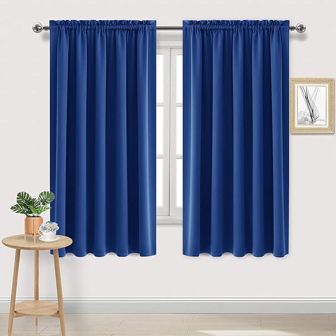 DWCN Blackout Curtains for Bedroom – Rod Pocket Thermal Insulated Noise Reducing Noise Reducing Drapes for Living Room, W 60 x L 63 Inch, 2 Panels, Classic Blue