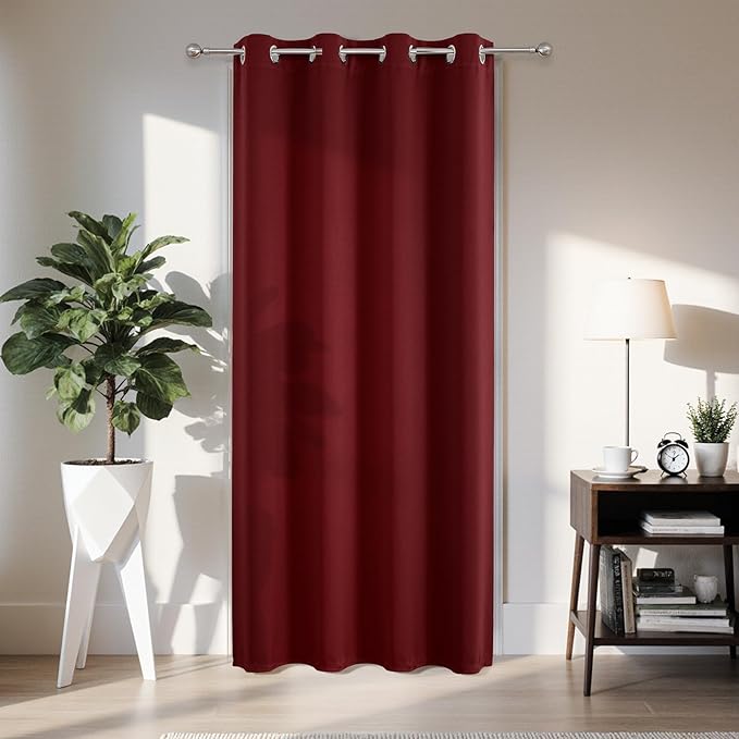 Joydeco Blackout Door Curtain for Doorway Privacy 96 Inches Long, Grommet Closet Curtain for Open Closet, Room Divider for Bedroom Living Room (Burgundy Red, 52Wx96L, 1 Panel)