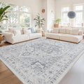 Srugn Area Rugs 5x7 Washable Area Rugs for Living Room- Ultra Soft Non-Shedding Faux Wool Bedroom Rug Grey Vintage Print Rugs Non Slip Dining Room Rugs Large Floor Carpet for Farmhouse Home Office