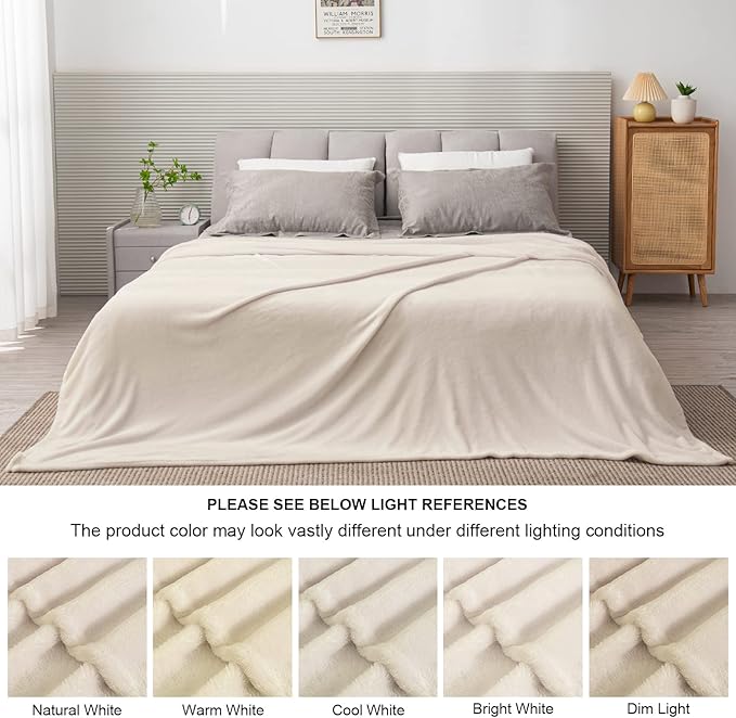 BEDELITE Fleece Blankets Queen Size Beige Throw Blankets for Bed, Luxury Plush Cozy Fuzzy Blanket 90x90 inches, Super Soft Warm Lightweight Throw Blanket All Seasons Suitable