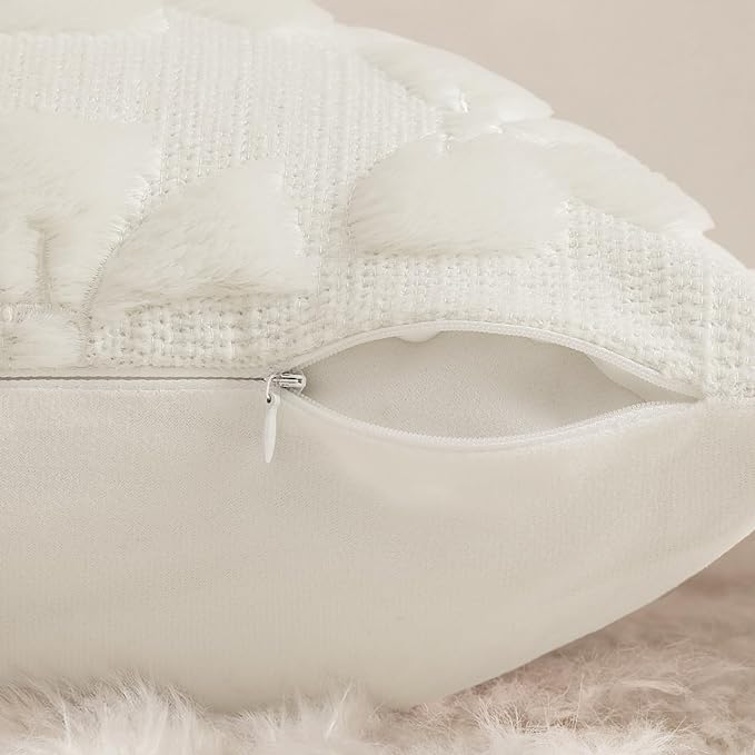 decorUhome Cream White Bow Pillow Covers Set of 2 Coquette Aesthetic Cute Preppy Plush Faux Pillowcases for Girly Bedroom or Couch 18x18 Inch