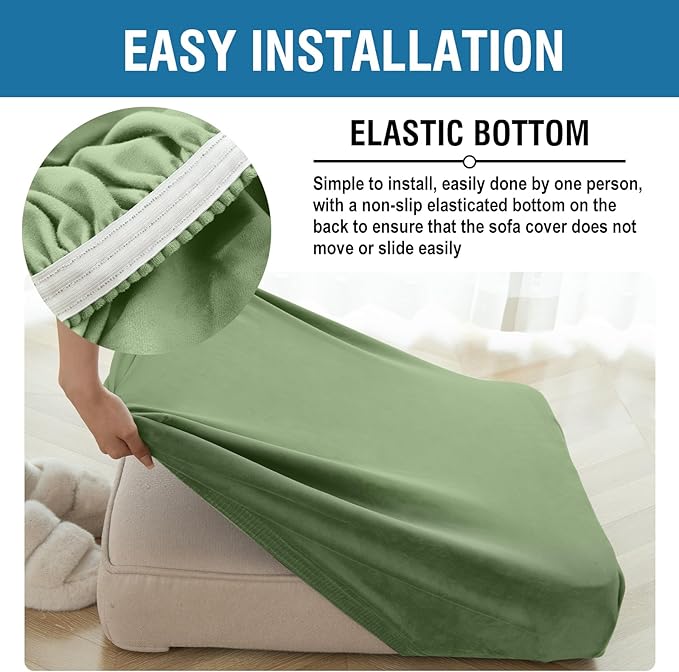 Couch Cover Stretch Velvet Sofa Cushion Cover 1-Piece - Elastic Washable Slipcover for Seat or Backrest, Couch Seat Covers for Sofas (Avocado Green)