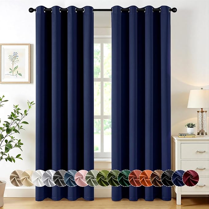 MIULEE Navy Blue Blackout Curtains for Bedroom Living Room 84 Inches Long 2 Panels, Thermal Insulated Room Darkening Drapes Solid Grommet Noise Reduction Light Blocking Window Treatments 50x84 Inch