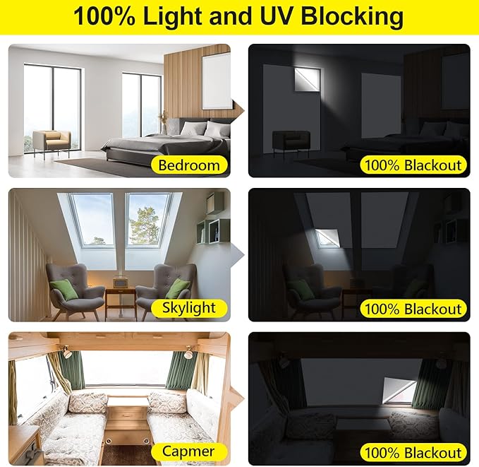 FADOTY Blackout Curtains for Bedroom, Portable 100% Black Out Window Cover Film, Cuttable Blackout Shades Fabric Sheet, No Drill Window Blinds, Sun Heat Light Blocker for Travel Media Dorm, 57'' W