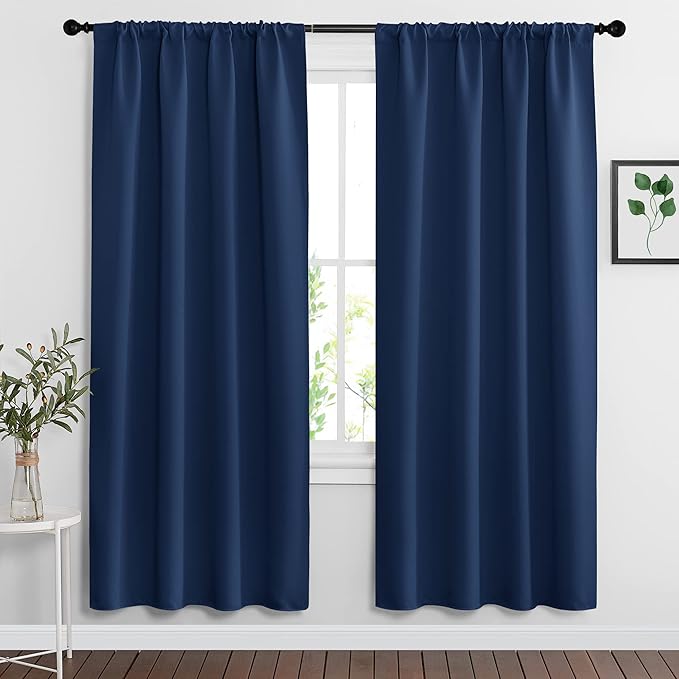 RYB HOME Blackout Curtains for Bedroom Living Room 72 inches Long, Thermal Insulated Privacy Rod Pocket Drapes for Nursery Office Home Theater, Width 34 by Length 72, Navy Blue, 2 Panels
