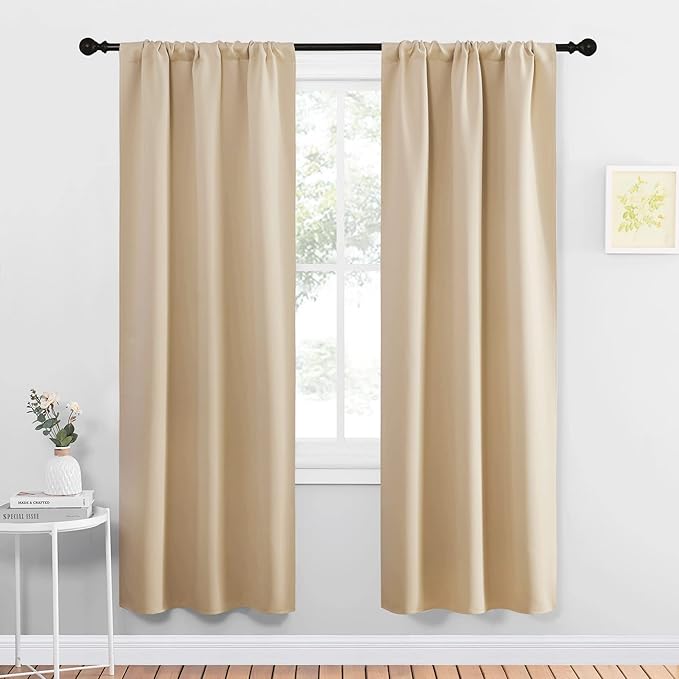 NICETOWN Blackout Room Darkening Curtains - Home Decoration Light & Noise Reducing Thermal Insulated Window Draperies with Rod Pocket Top (Biscotti Beige, 2 Panels, 34 inches Wide x 72 inches Long)
