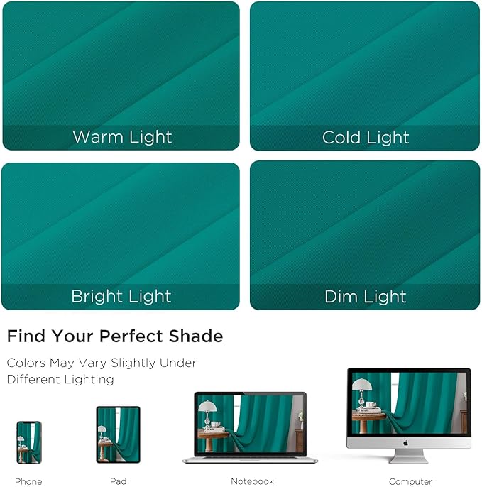 CUCRAF Turquoise Blackout Curtains 96 inch Length 2 Panels Set, Rod Pocket Room Darkening Drapes for Bedroom Living Room, Insulated Thermal Light Blocking Window Curtain (W52 x L96 Inch)