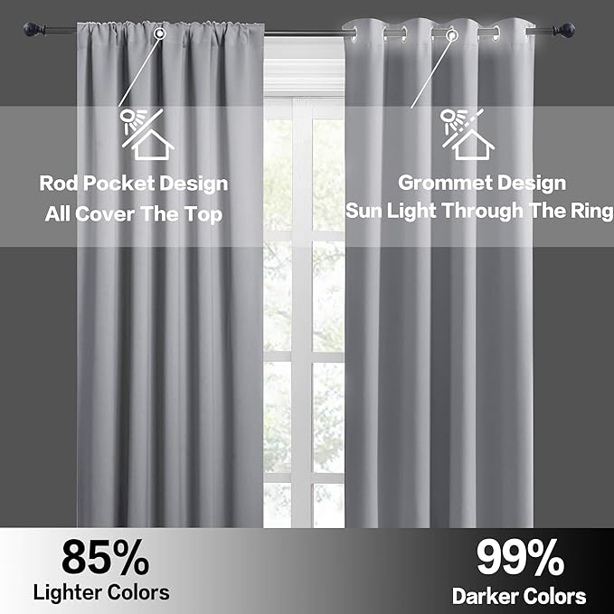 RYB HOME Blackout Curtains for Bedroom Living Room 72 inches Long, Thermal Insulated Privacy Rod Pocket Drapes for Nursery Office Home Theater, Width 42 by Length 72, Silver Grey, 2 Panels