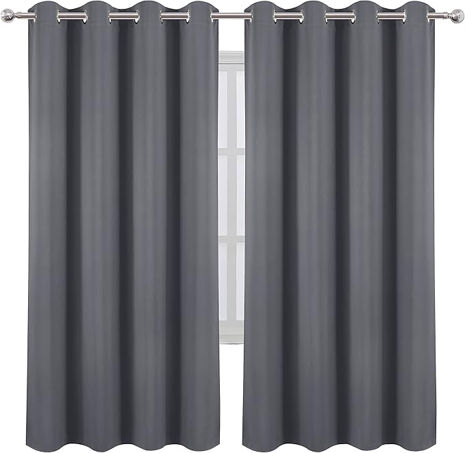LEMOMO Grey Thermal Blackout Curtains/52 x 72 Inch/Set of 2 Panels Room Darkening Curtains for Bedroom