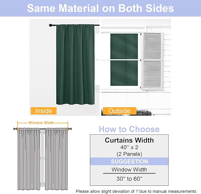 Simplebrand Ava Ever Green Blackout Curtains for Bedroom 90 Inches Long 2 Panels Set, Solid Privacy Energy Saving Living Room Window Treatment Curtains Blackout Drapes, W40 x L90 Inch, Ever Green