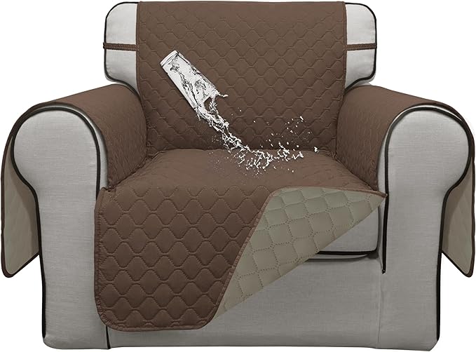 ISSUNTEX Double Protection 100% Waterproof Chair Sofa Covers for Living Room, Reversible Furniture Protector Sofa Cover for Dogs, Pets, Kids (Brown/Beige)