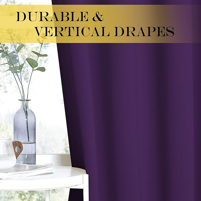 NICETOWN Blackout Curtains for Bedroom, Grommet Top Room Darkening Thermal Insulated Solid Window Treatments for Bedroom/Kids Room, Royal Purple, 2 Panels, W46 x L63