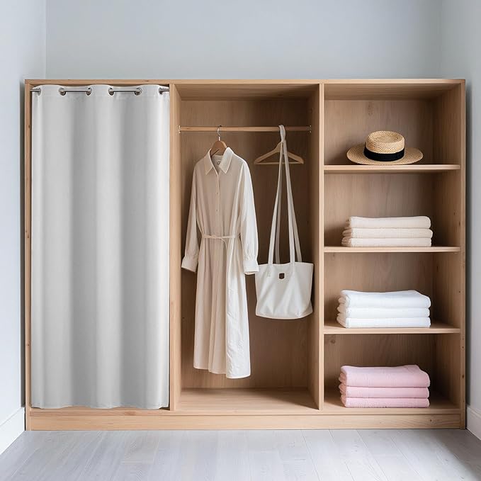 Joydeco Blackout Door Curtain for Doorway Privacy 72 Inches Long, Grommet Closet Curtain for Open Closet, Room Divider for Bedroom Living Room (Greyish White 52Wx72L, 1 Panel)