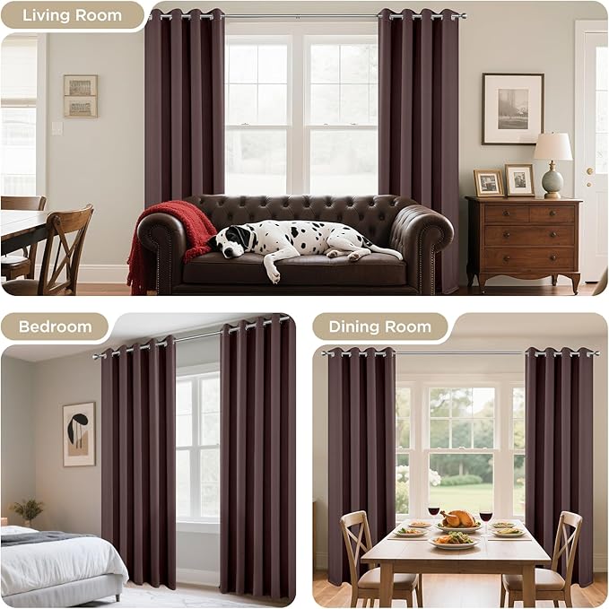Joydeco Blackout Curtains 95 Inches Long 1 Panel, Thermal Insulated Long Curtains& Drapes 1 Piece, Room Darkening Grommet Drapes for Living Room Bedroom Window (W70 x L95 Inch, Chocolate)