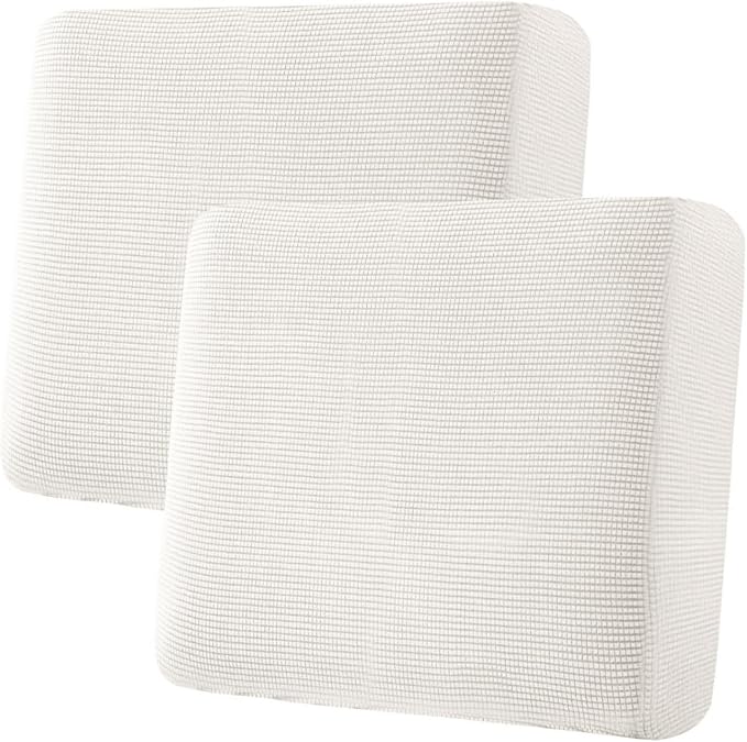 H.VERSAILTEX Super Stretch Individual Seat Cushion Covers - Sofa Couch Cushion Slipcover Sets - Thick Jacquard Textured Twill Fabric - Large (2 Piece, Porcelain White)