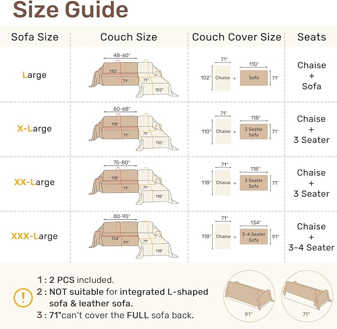 Sectional Couch Covers, 2 Pieces Washable L Shaped Couch Covers Sofa Blanket for Dogs Pet Friendly Sectional Sofa Slipcovers Furniture Covers,71"x118"+91"x134",(XXX-Large,Dark Gray)