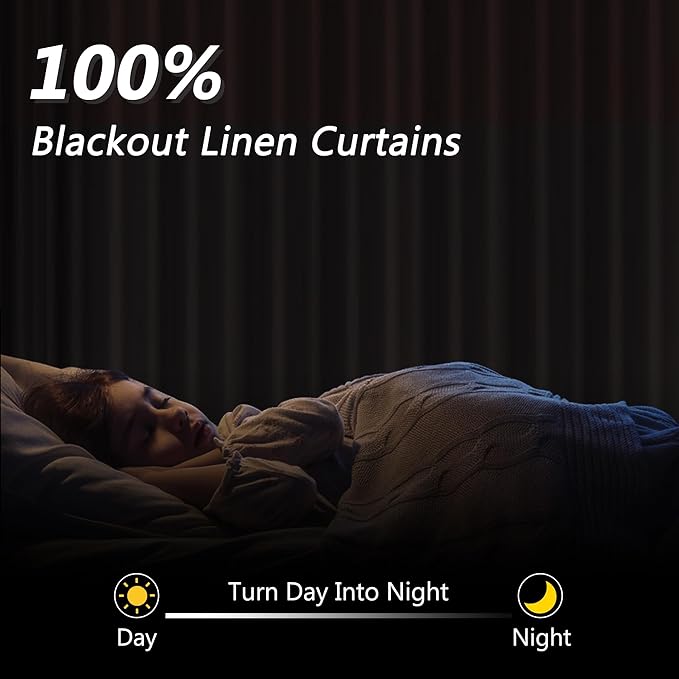 Guken White 100% Blackout Curtains 132 Inch Length 2 Panels Set for Living Room Bedroom Back Tab Thermal Insulated Black Out Linen Drapes Room Darkening Window Curtains