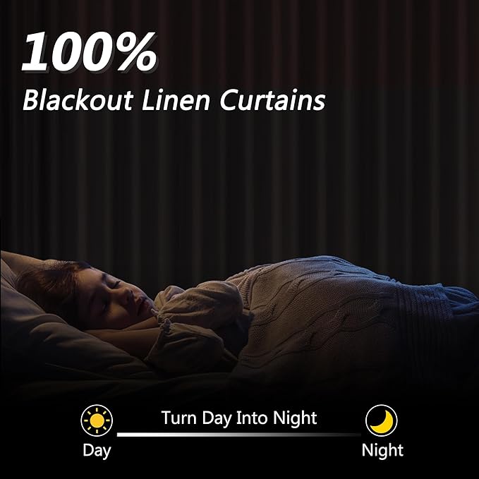 White 100% Blackout Linen Curtains 94 Inch Length 2 Panels Set for Living Room Bedroom Back Tab Thermal Insulated Black Out Drapes Room Darkening Farmhouse Style for Bedroom Window Curtains 52x94