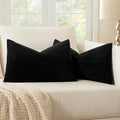 MIULEE Black Decorative Lumbar Throw Pillow Covers 14x24 Inch for Couch Bed Sofa Pack of 2 Boho Farmhouse Throw Pillows Soft Cross Corduroy Patchwork Textured Cushion Cases