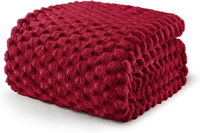 Exclusivo Mezcla Fleece Queen Blanket for Bed, Extra Large Fuzzy Deep Red Bed Blankets, Soft Cozy Plush Sofa Throws for All Seasons, 90x90 Inches