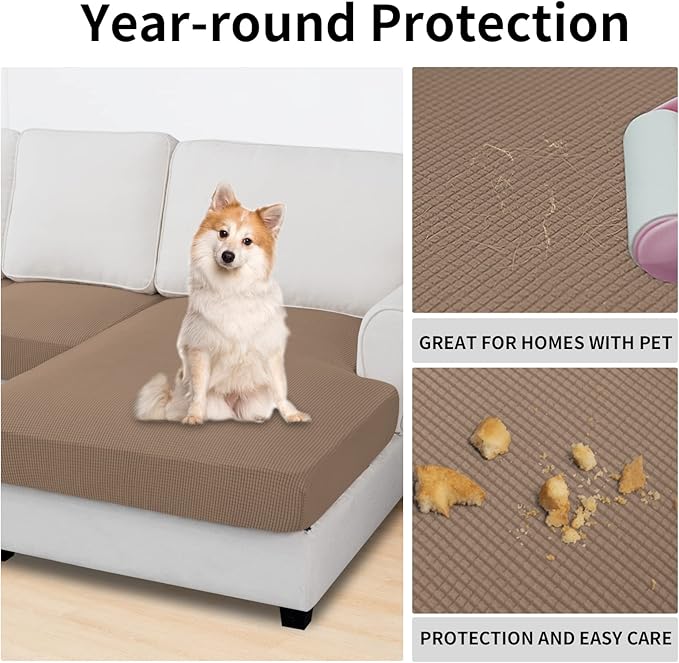 Easy-Going Stretch 4 Pieces Couch Cushion Covers for Sectional Sofa Left/Right L Shape Chaise Lounge Sofa Seat slipcover Anti-Slip Sofa Cover Soft (3 Seater + 1 Chaise, Camel)
