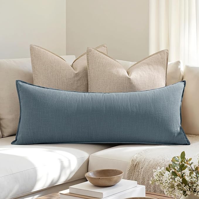 MIULEE Decorative Long Lumbar Throw Pillow Cover for Bed 14x36 Blue Grey Boho Farmhouse Neutral Couch Pillowcase Pack of 1 Accent Modern Sofa Cushion Livingroom Home Decor (Covers Only)
