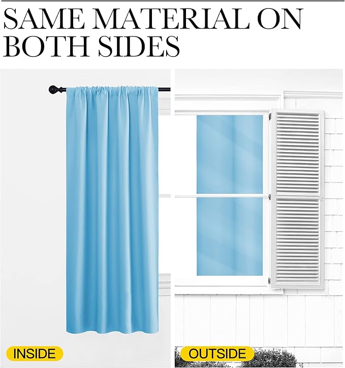 NICETOWN 2 Panels Blackout Curtains, Rod Pocket Thermal Insulated Drapess for Bedroom, Privacy Protection Easy-Care Heavy Duty Curtains for Living Room/Dining Room, W70 x L95 inches, Blue