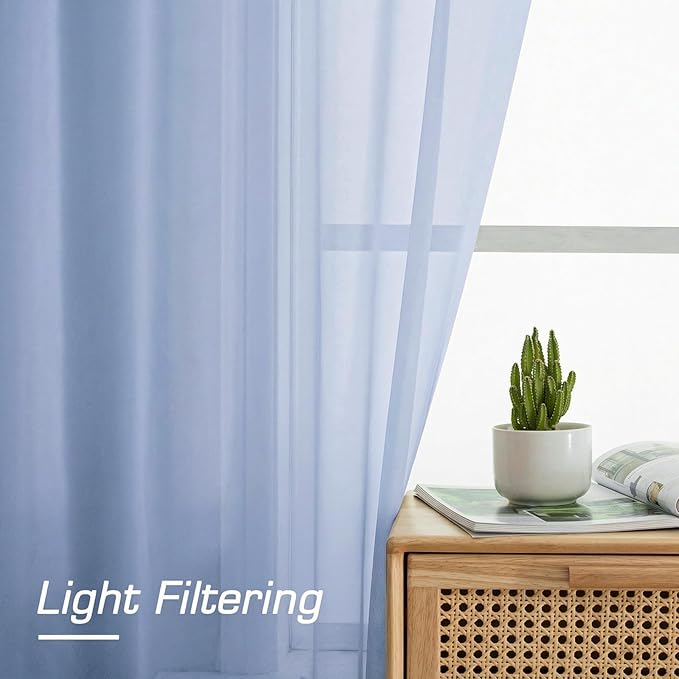 OWENIE Short Sheer Curtains for Bedroom Living Room 54 Inch Length 2 Panels Set, Soft Solid Light Filtering Sheer Curtain for Small Window, 2 Pcs Total 84 Width 54 Long, Demin