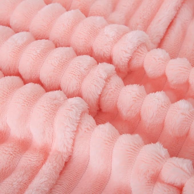 Valentines Day Decorations Light Pink Fleece Throw Blanket 50”×60” for Couch Sofa Bed,Super Soft Cozy Plush Microfiber Flannel Blanket with Stripes Design Lightweight for Adults,Woman,Girls